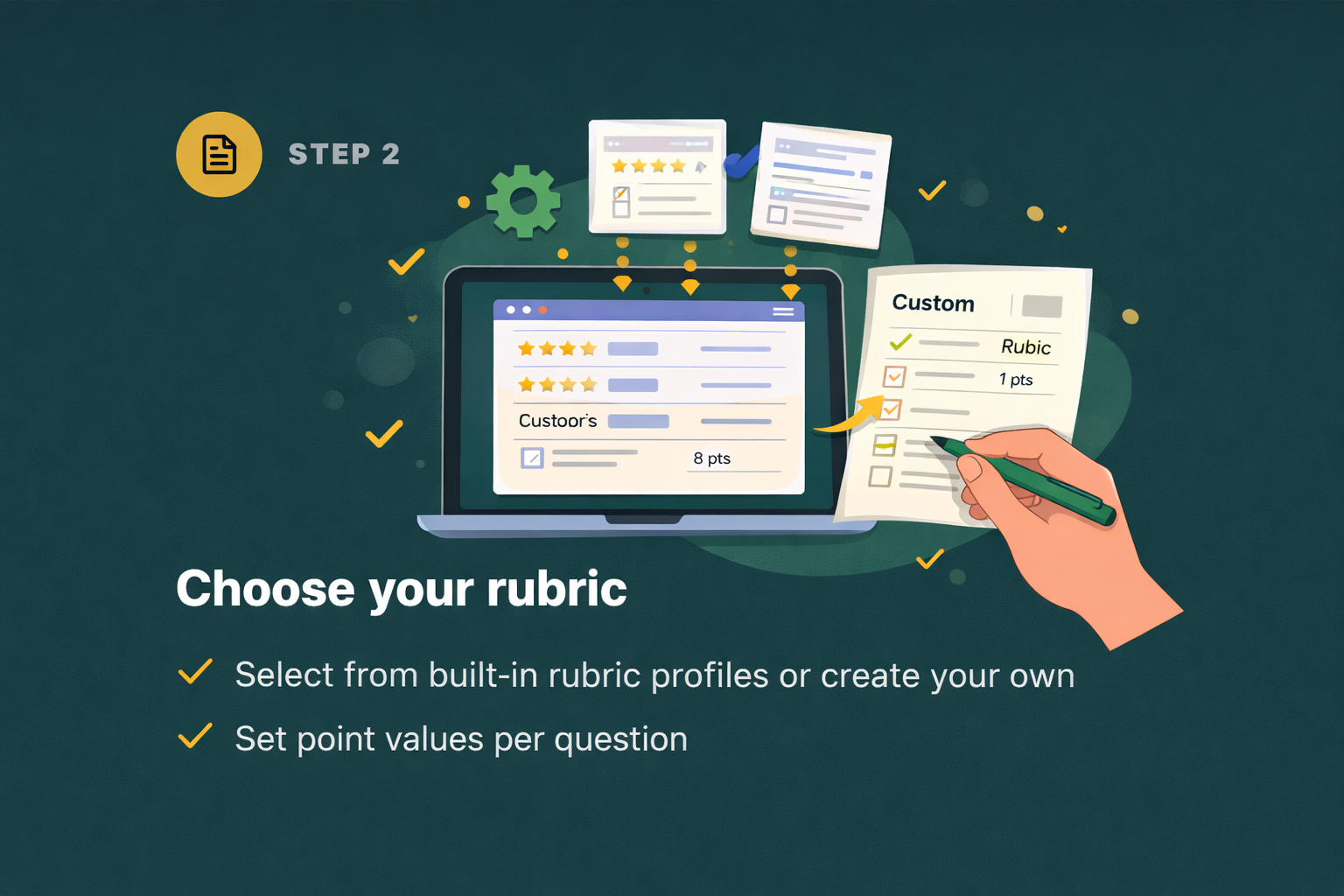 Set your rubric — the parameters your AI agents evaluate against